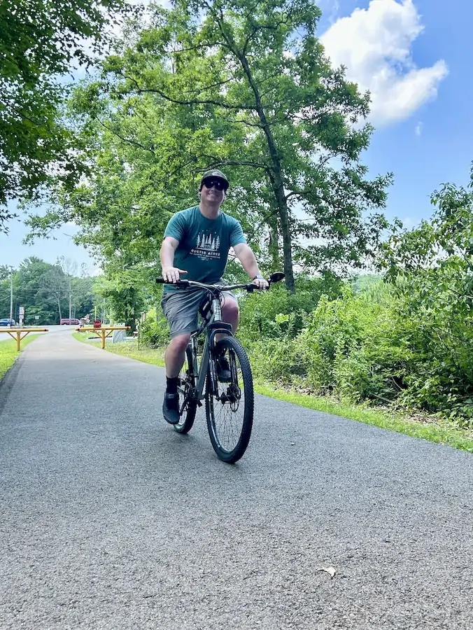male riding his bike in the clarion county forest pennsylvania